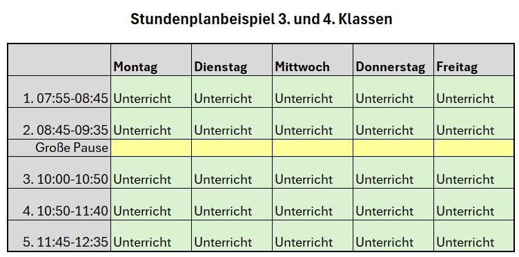 Stundenplanbeispiel für 3. und 4. Klassen